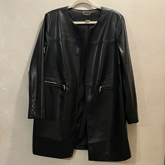 Chico's Jackets & Blazers - Chico’s Black Faux Leather Open Front Jacket. Chico’s size 2 (US size 12).